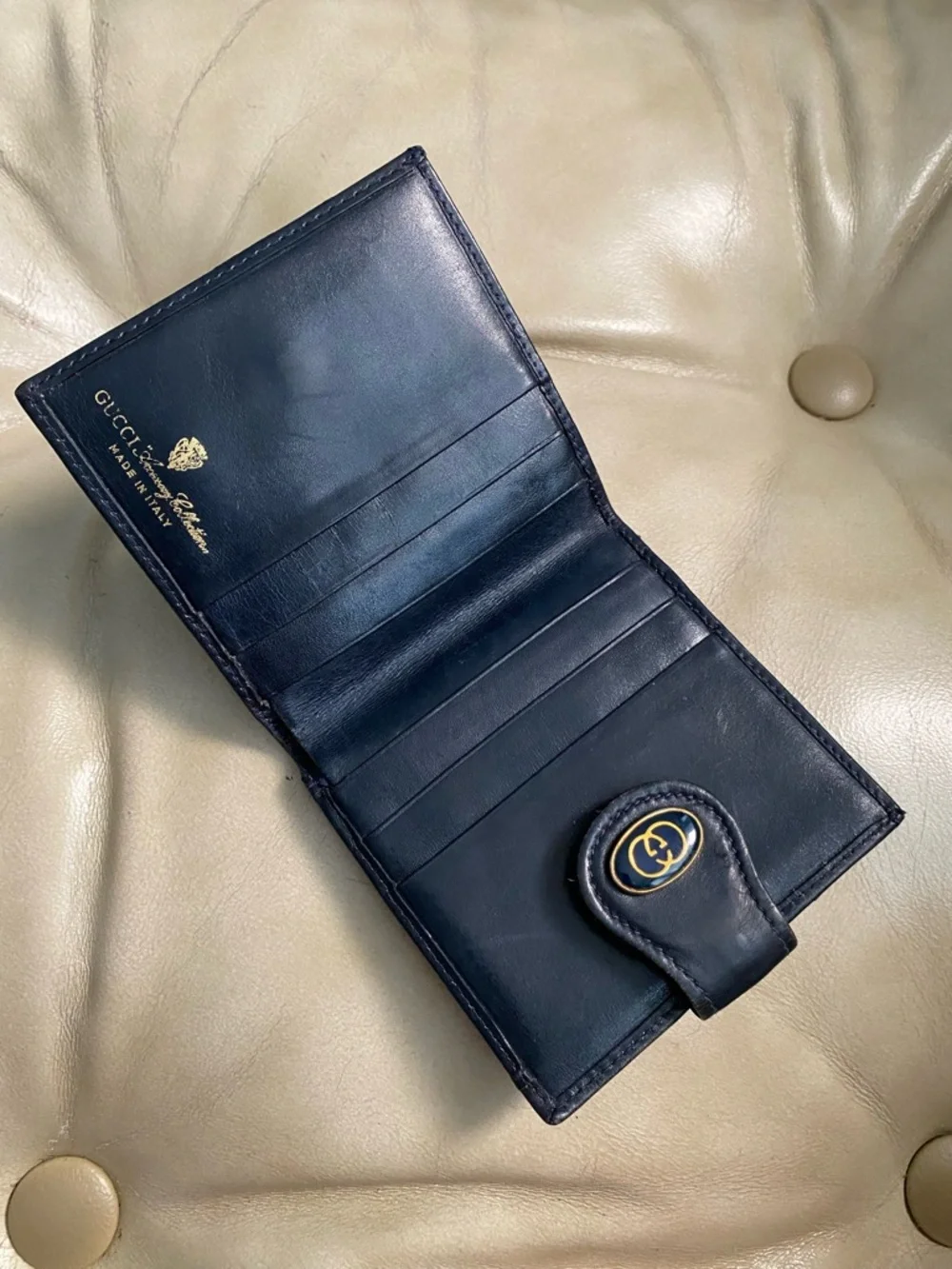 Vintage Gucci Bifold Wallet GG Web Stripe Sherry Unisex w/Coin Pouch